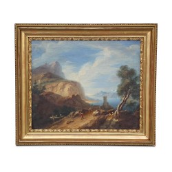 Une paire de tableau \"Paysage animé\" , école italienne